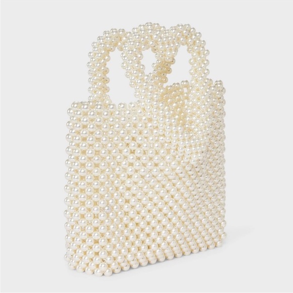Simulated Pearl Heart Beaded Mini Tote Handbag A New Day Cream Valentine - Picture 2 of 4
